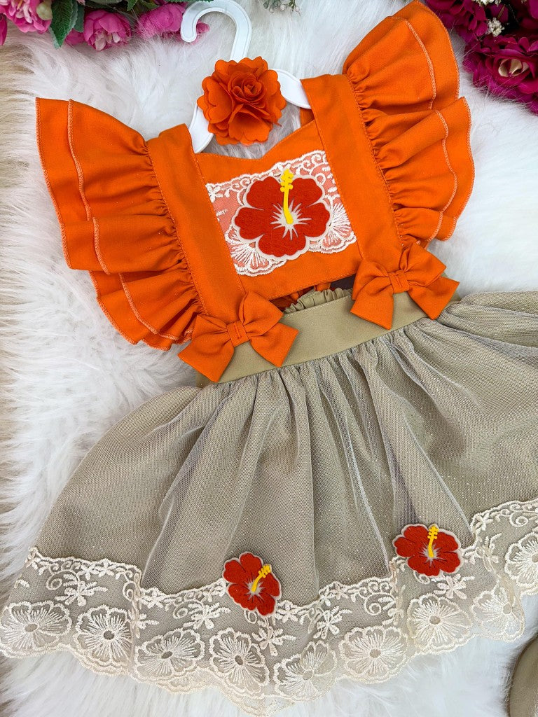 Vestido Infantil Tule com Laço para Meninas de 03 Meses a 2 Anos