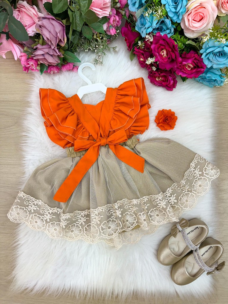 Vestido Infantil Tule com Laço para Meninas de 03 Meses a 2 Anos