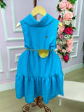 Vestido Casual Infantil Turquesa em Tecnologia Summer 100% Poliéster