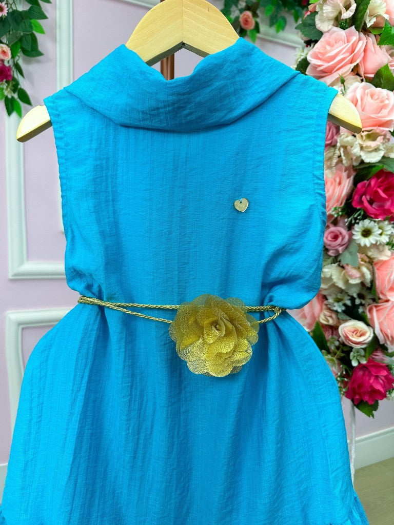 Vestido Casual Infantil Turquesa em Tecnologia Summer 100% Poliéster