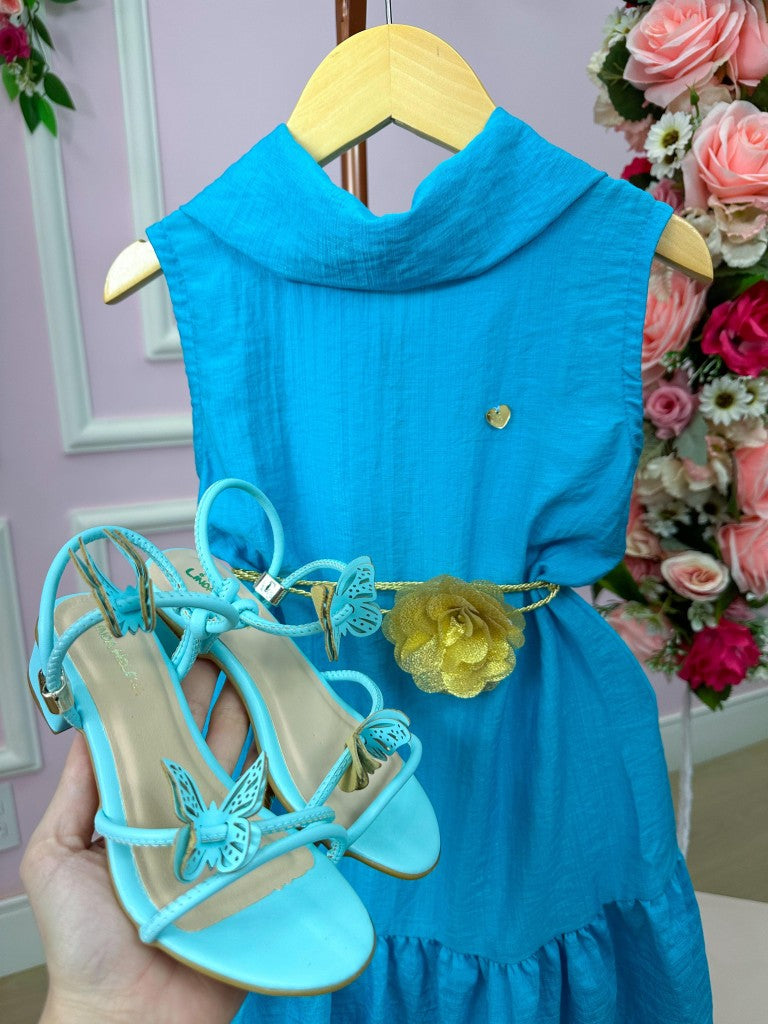 Vestido Casual Infantil Turquesa em Tecnologia Summer 100% Poliéster