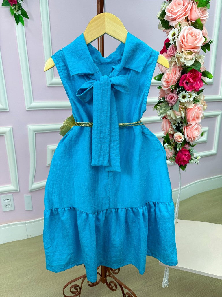 Vestido Casual Infantil Turquesa em Tecnologia Summer 100% Poliéster