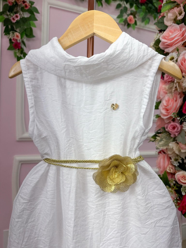 Vestido Infantil Branco em Tecnologia Summer com Cinto