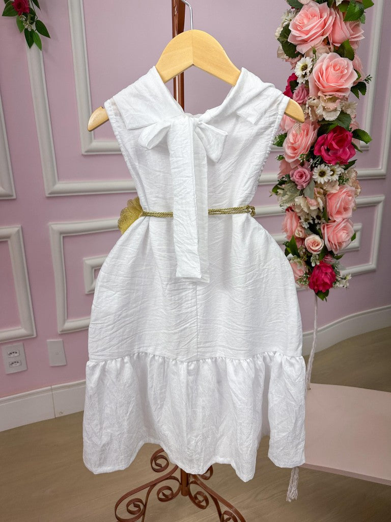 Vestido Infantil Branco em Tecnologia Summer com Cinto