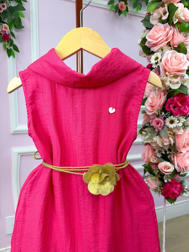 Vestido Serena Pink em Tecido 100% Poliéster com Cinto