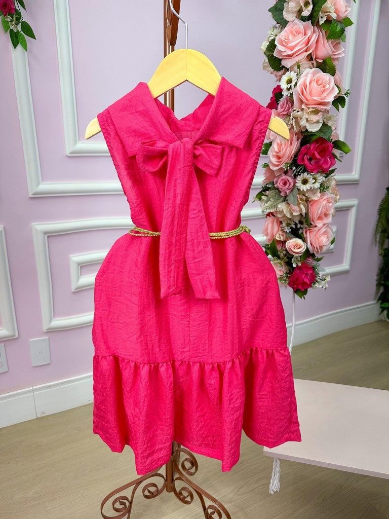 Vestido Serena Pink em Tecido 100% Poliéster com Cinto