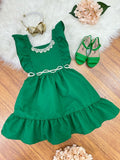 Vestido Infantil Verde Luxo Com Pérolas Para Festas