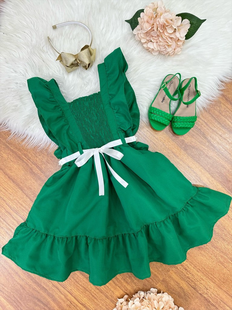 Vestido Infantil Verde Luxo Com Pérolas Para Festas