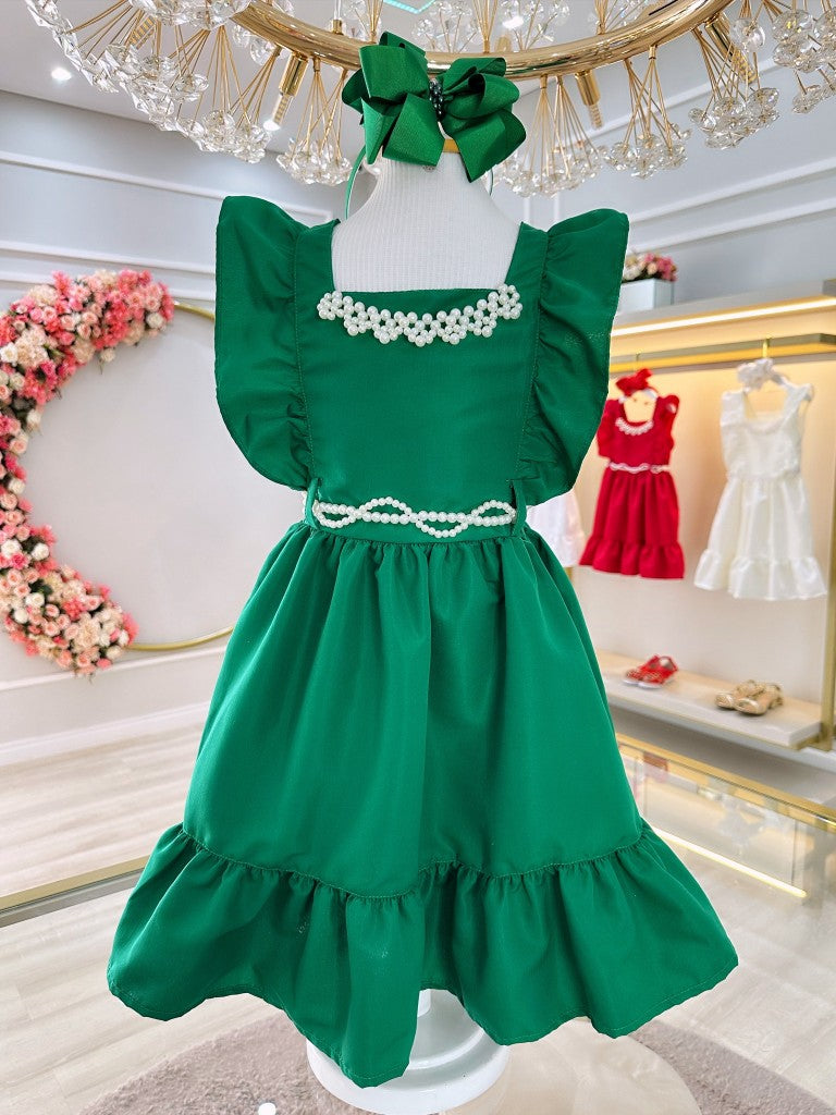 Vestido Infantil Verde Luxo Com Pérolas Para Festas