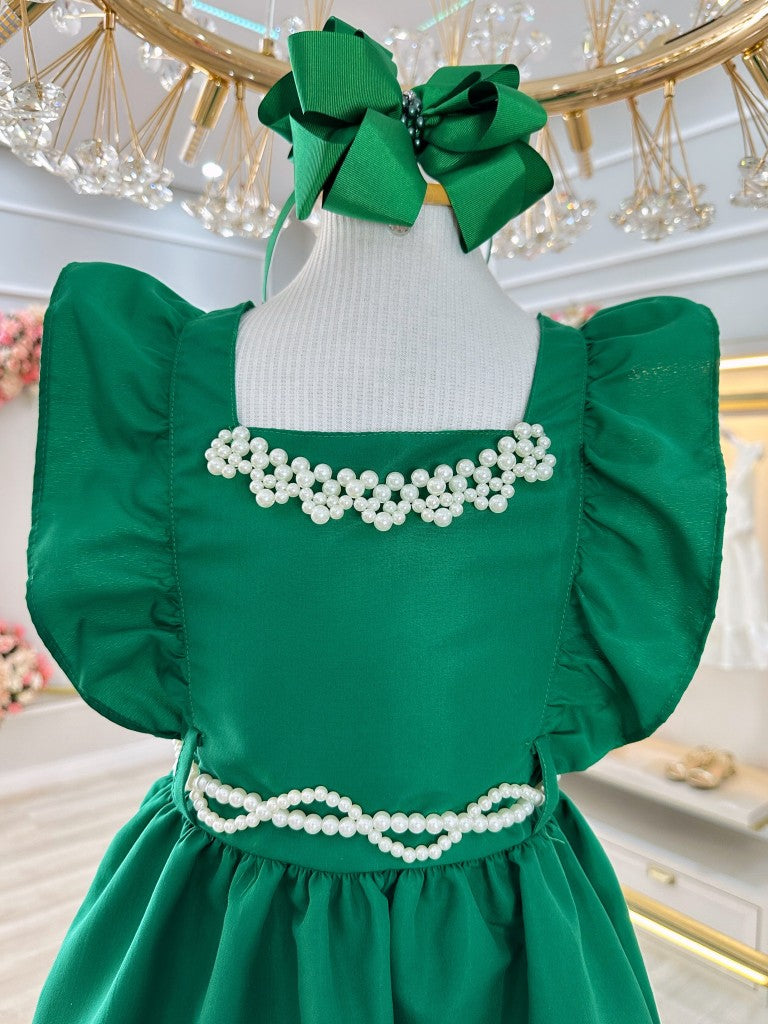 Vestido Infantil Verde Luxo Com Pérolas Para Festas
