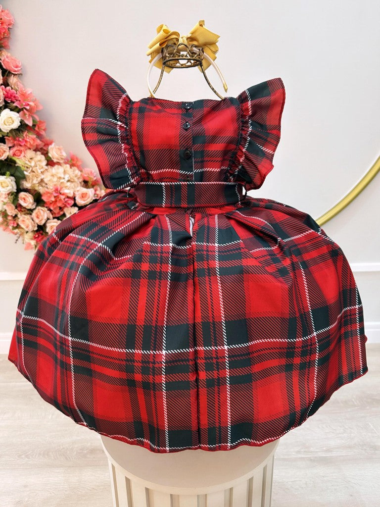 Vestido Infantil Xadrez Vermelho Tartan Festas Luxo
