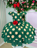 Vestido Infantil Verde com Bolinhas em Microfibra
