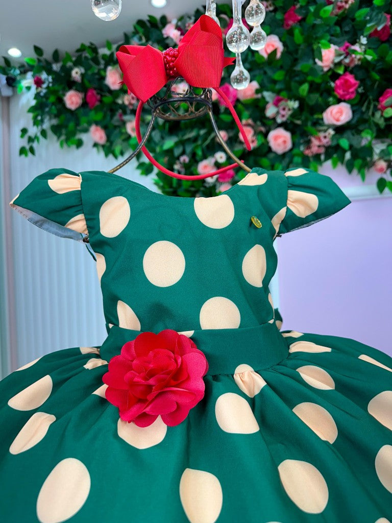 Vestido Infantil Verde com Bolinhas em Microfibra