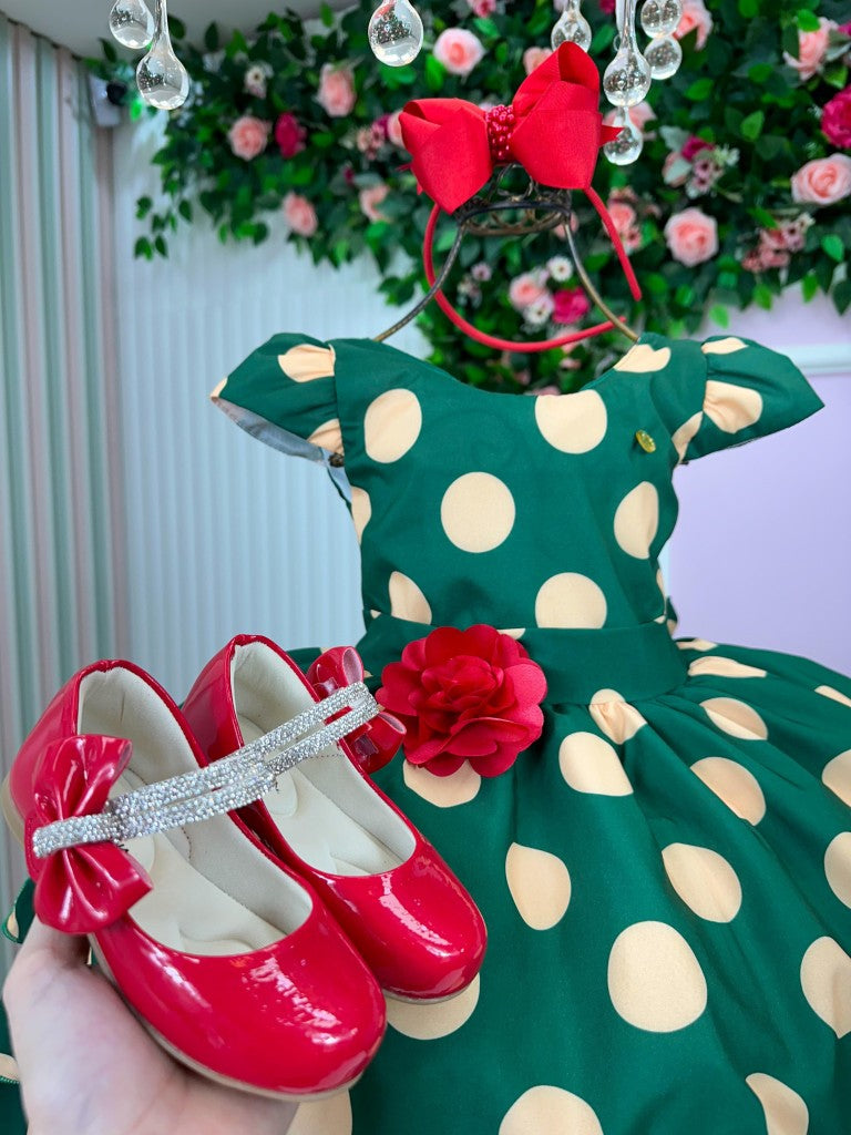 Vestido Infantil Verde com Bolinhas em Microfibra