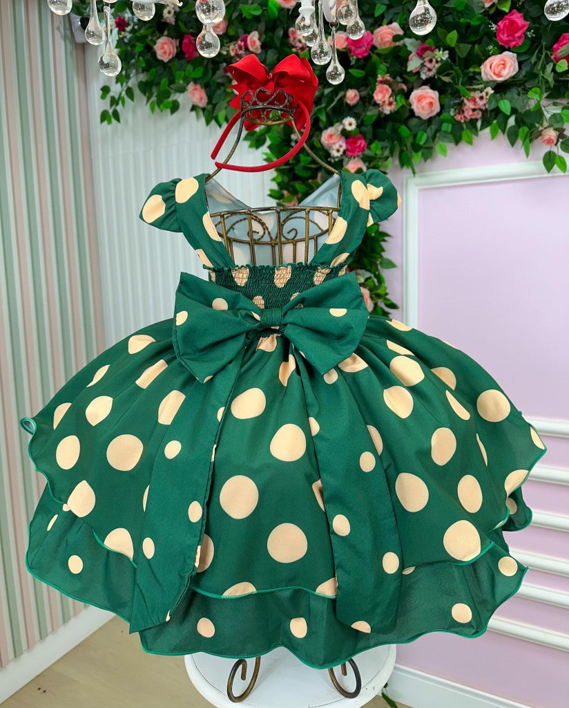 Vestido Infantil Verde com Bolinhas em Microfibra