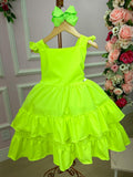 Vestido Verde Neon de Viscose com Laço para o Dia a Dia