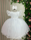 Vestido Branco Infantil em Tecido Tafeta com Laço nas Costas