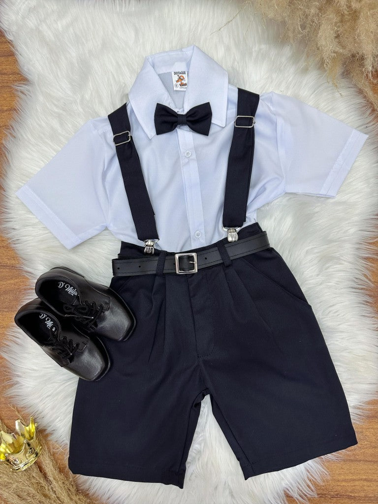 Conjunto Social Camisa Susp.Gravata e Short Preto