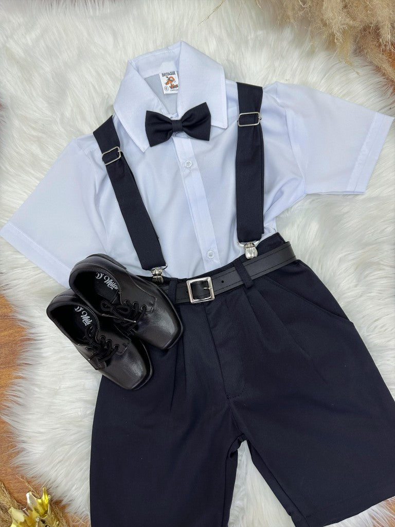 Conjunto Social Camisa Susp.Gravata e Short Preto