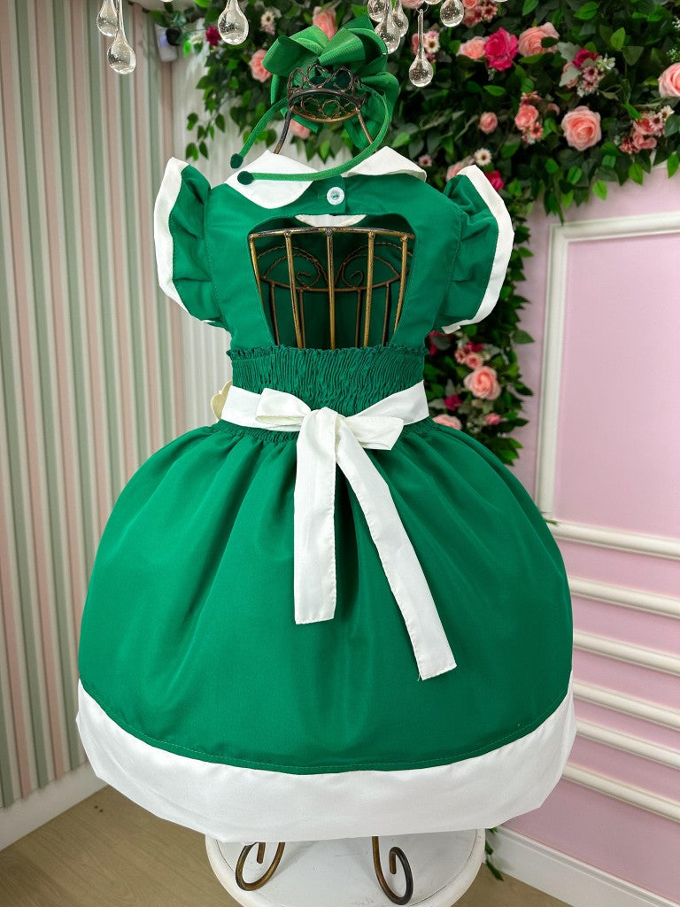 Vestido Verde Infantil em Poliéster com Laço - Natal