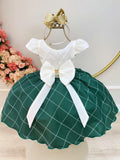 Vestido Infantil Marfim Busto Nervura e Saia Verde Bandeira