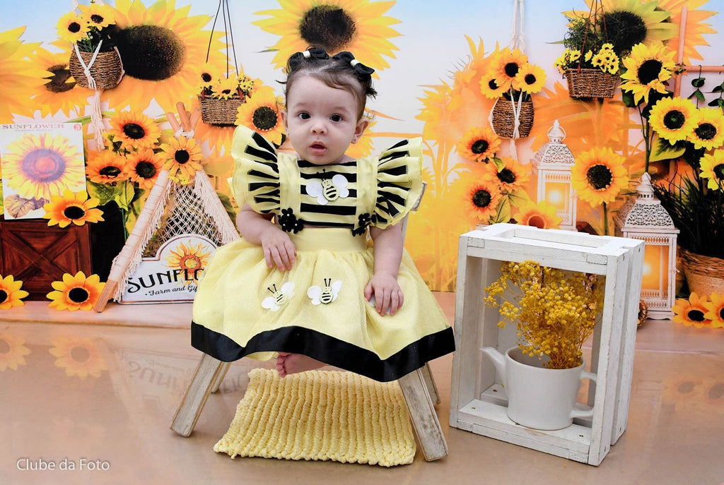 Vestido Princesa Abelha em Tule 100% Poliéster para Crianças de 3 Meses a 2 Anos