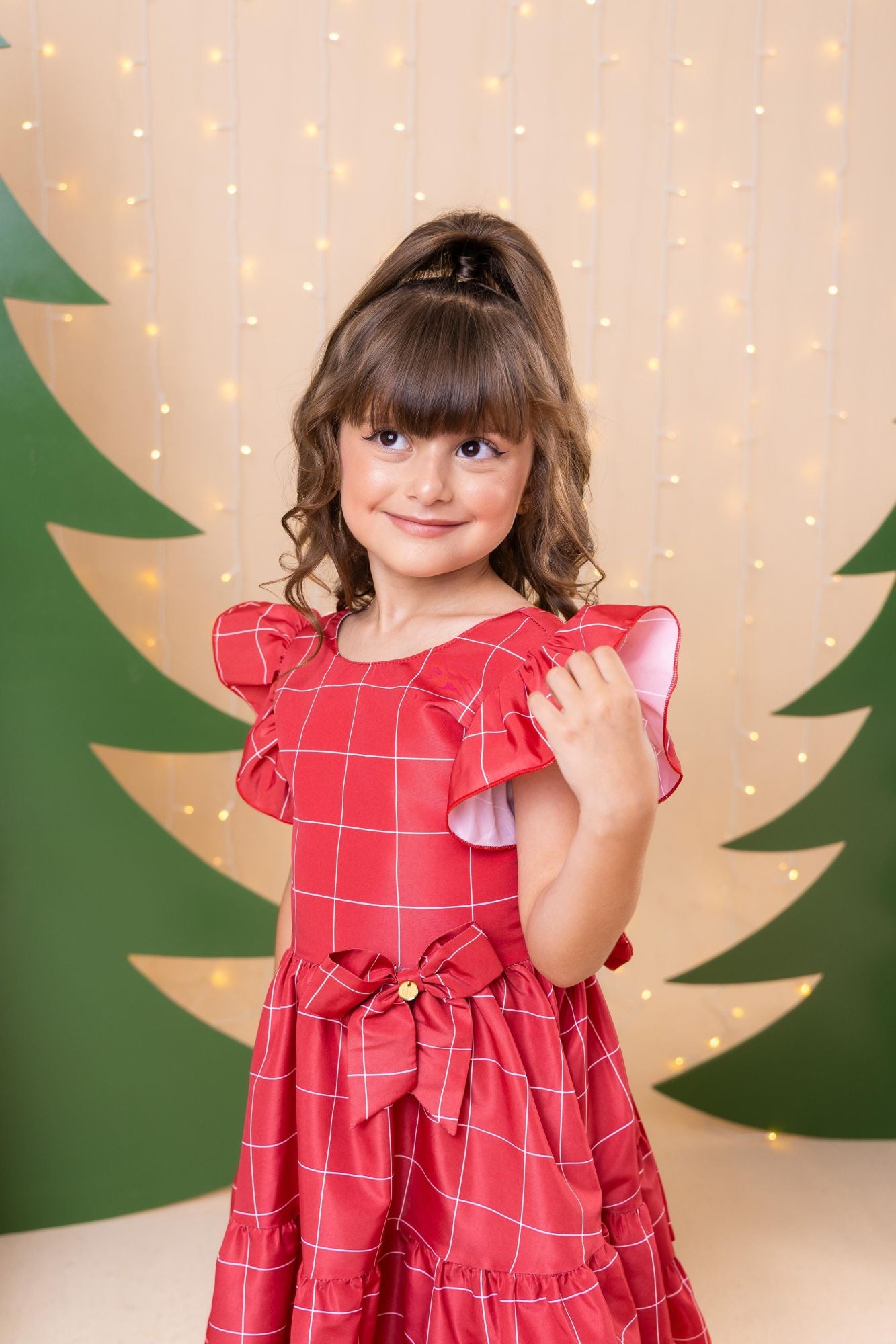 Vestido Vermelho Infantil em Poliéster com Laço e Ajuste nas Costas
