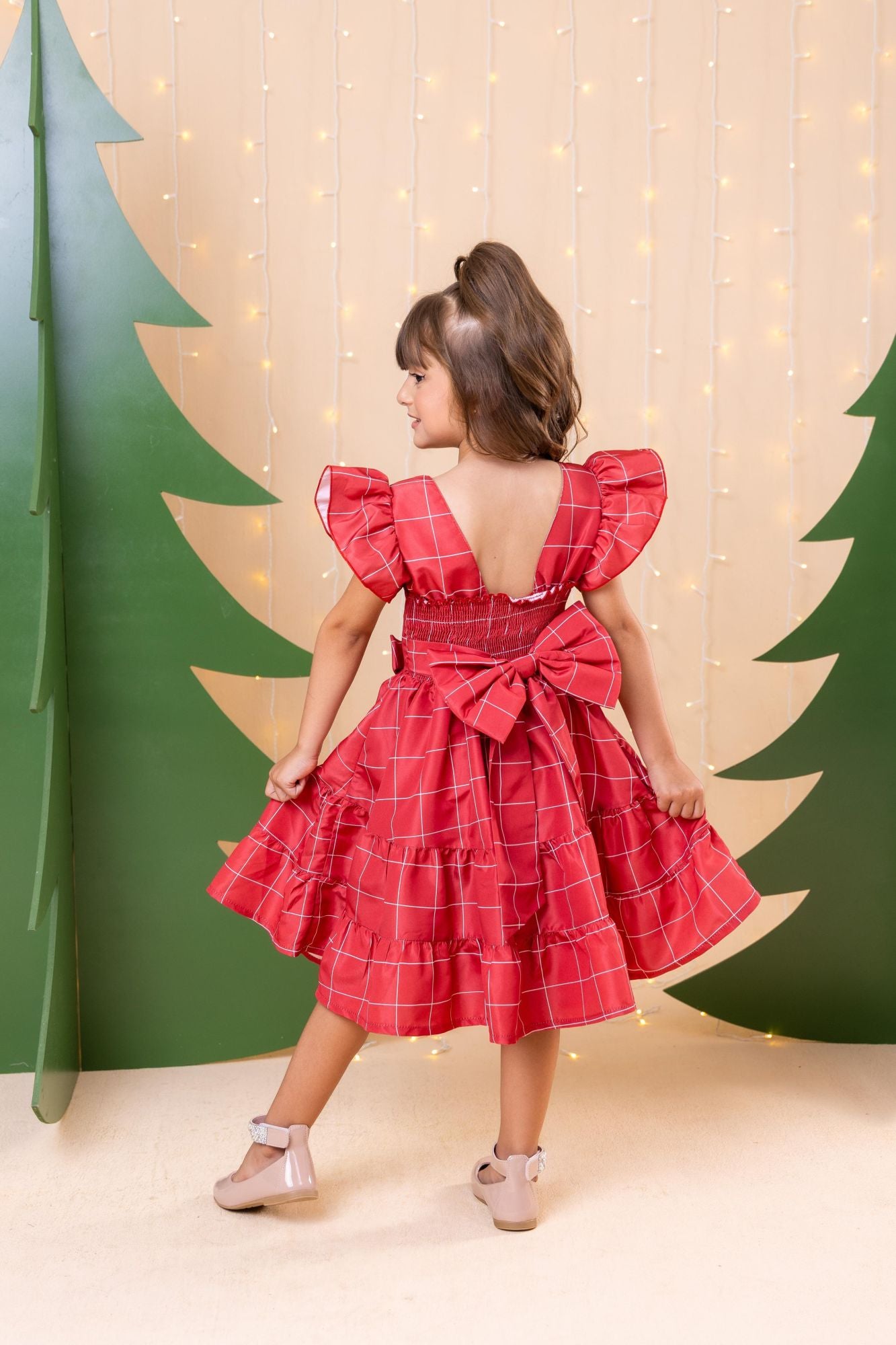 Vestido Vermelho Infantil em Poliéster com Laço e Ajuste nas Costas