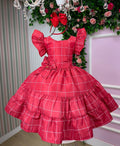 Vestido Vermelho Infantil em Poliéster com Laço e Ajuste nas Costas