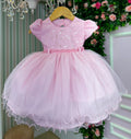 Vestido Florido Infantil Rosa com Detalhes em Strass
