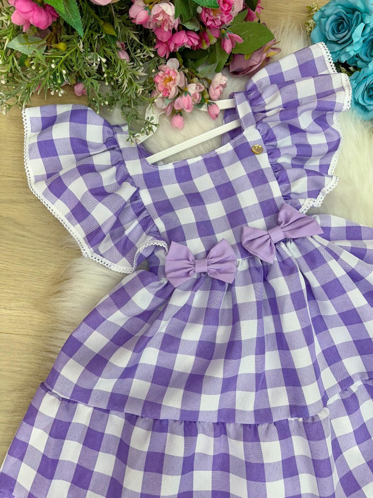 Vestido Xadrez Lilás em Tecido Misto para Festas Juninas