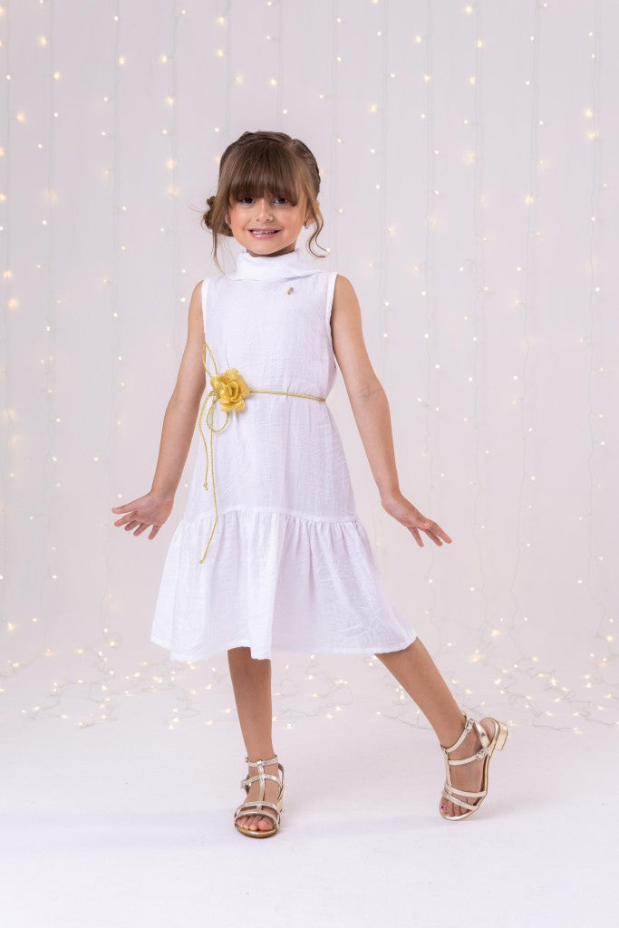 Vestido Infantil Branco em Tecnologia Summer com Cinto