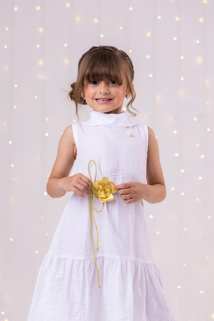 Vestido Infantil Branco em Tecnologia Summer com Cinto