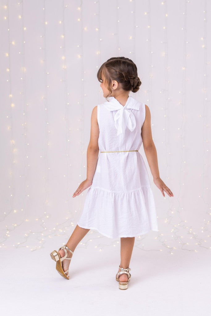 Vestido Infantil Branco em Tecnologia Summer com Cinto