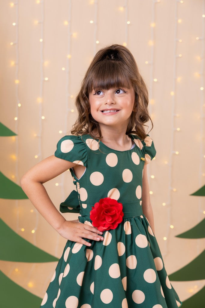 Vestido Infantil Verde com Bolinhas em Microfibra
