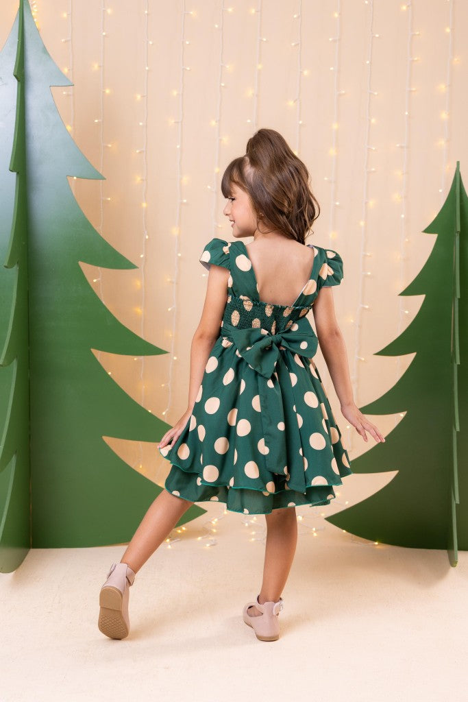 Vestido Infantil Verde com Bolinhas em Microfibra