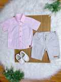 Conjunto Casual Rosa Mescla e Bege para Meninos