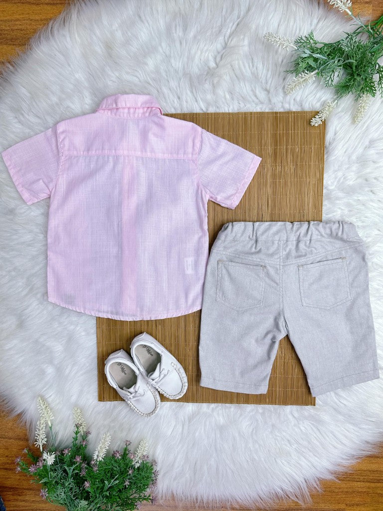 Conjunto Casual Rosa Mescla e Bege para Meninos