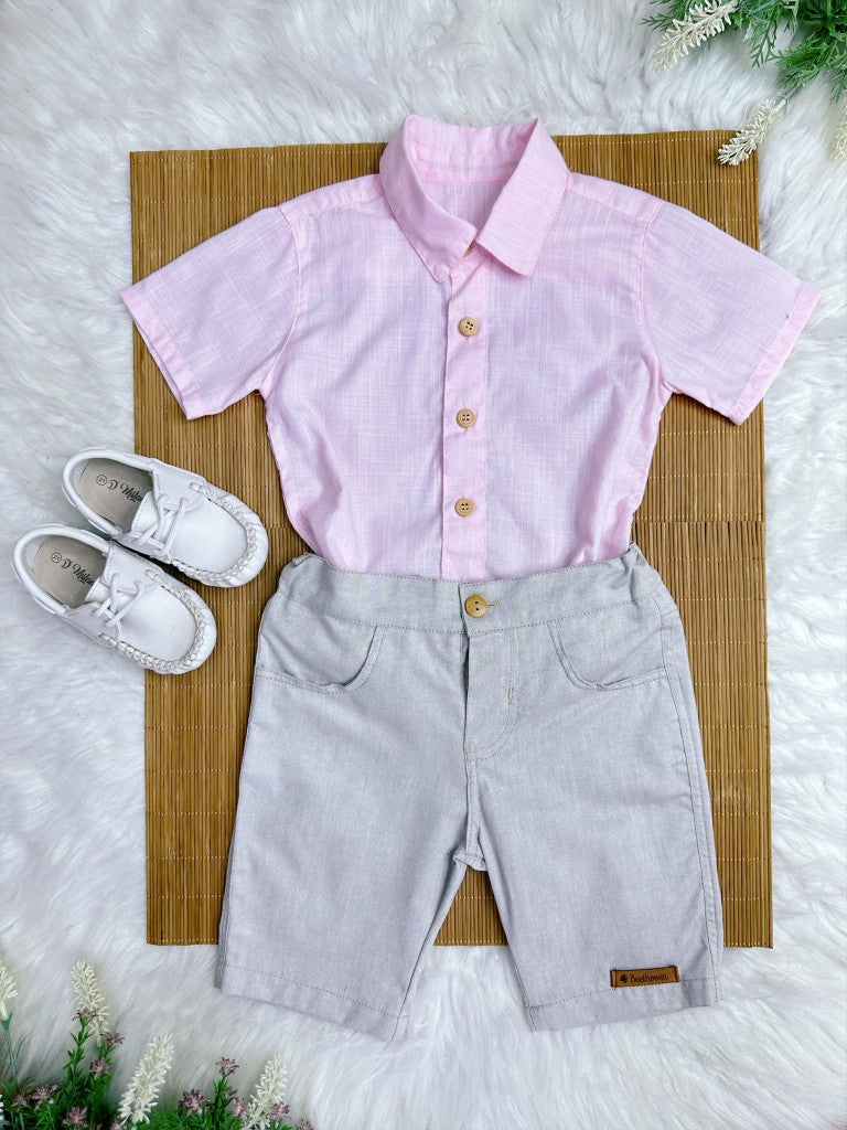 Conjunto Casual Rosa Mescla e Bege para Meninos