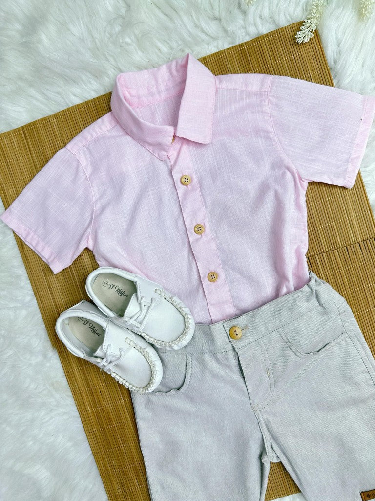 Conjunto Casual Rosa Mescla e Bege para Meninos