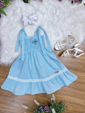 Vestido Infantil Azul Claro 100% Algodão Casual para Festas