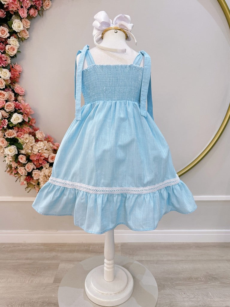 Vestido Infantil Azul Claro 100% Algodão Casual para Festas