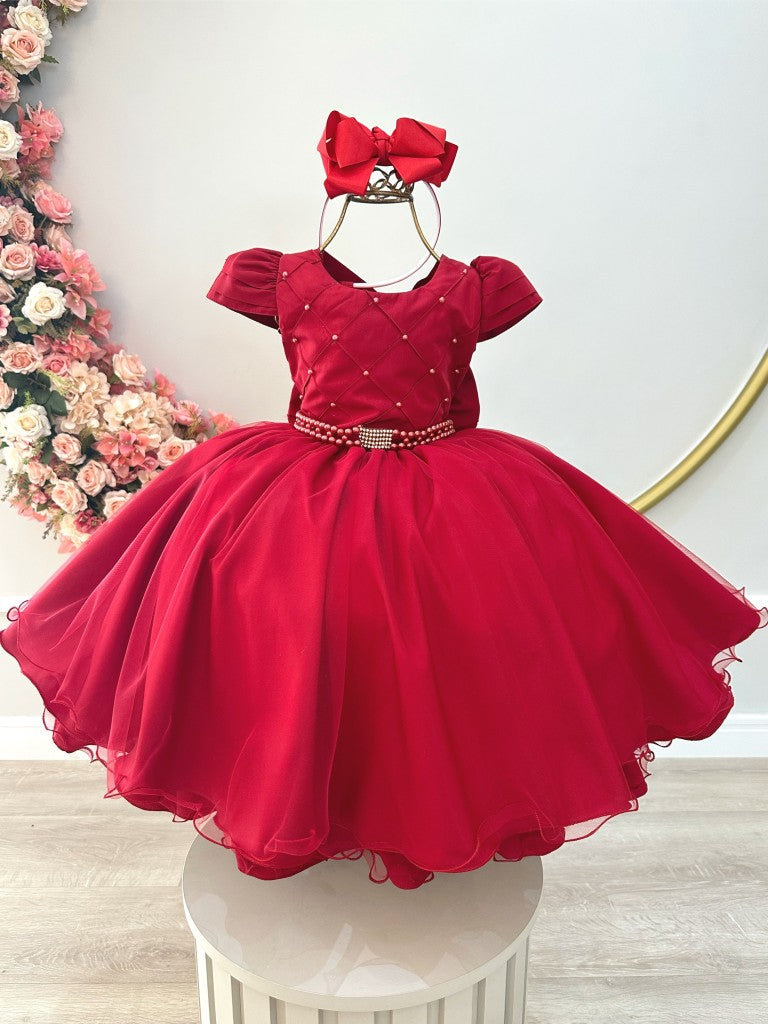 Vestido Infantil Vermelho com Nervura para Festas