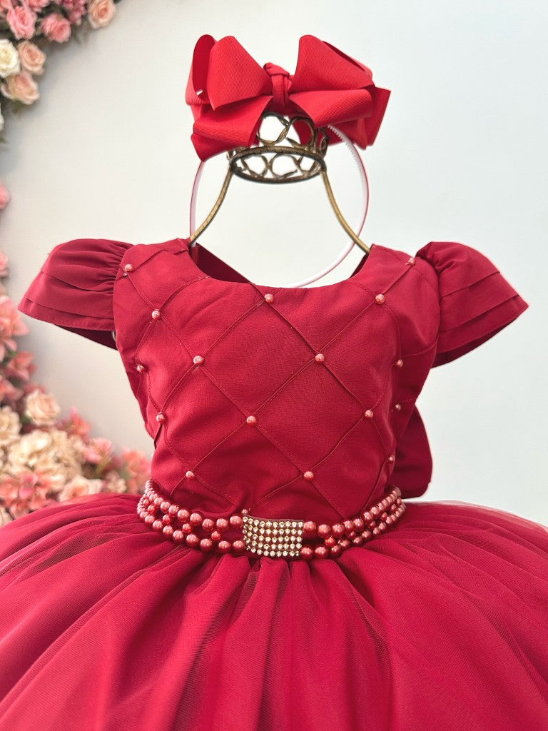 Vestido Infantil Vermelho com Nervura para Festas
