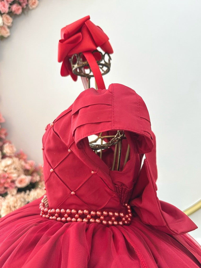 Vestido Infantil Vermelho com Nervura para Festas