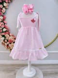Vestido Infantil Rosa Claro de Alça em Algodão para Festas