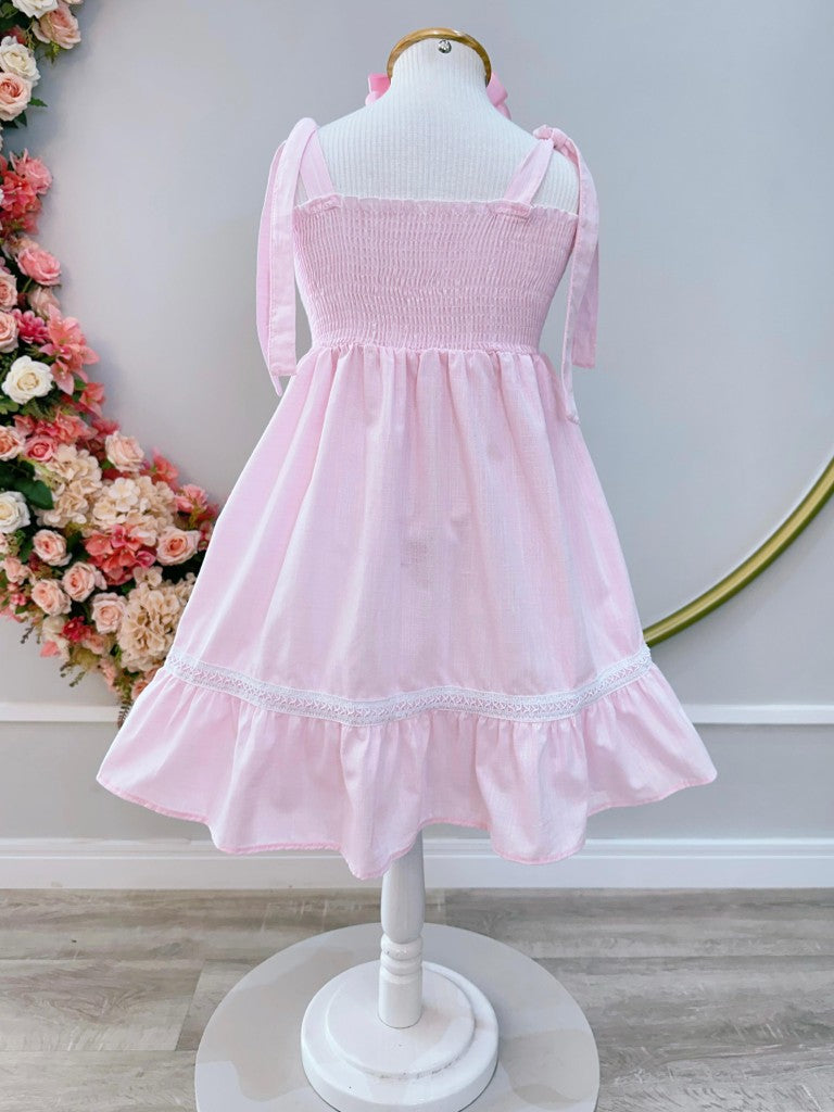 Vestido Infantil Rosa Claro de Alça em Algodão para Festas