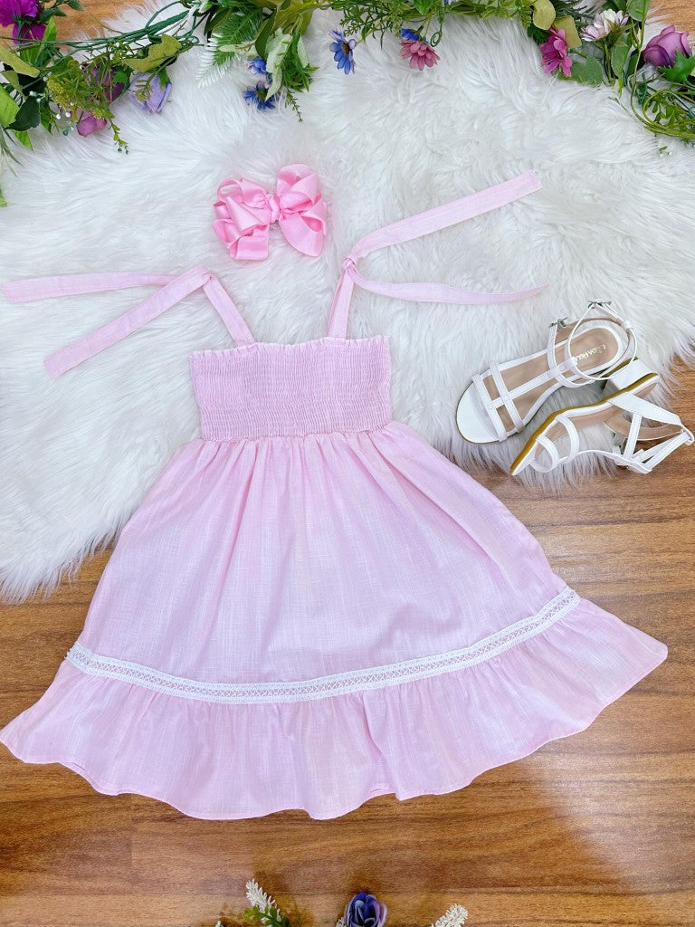 Vestido Infantil Rosa Claro de Alça em Algodão para Festas