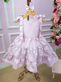 Vestido Rosa com Laço em Tecido 100% Poliéster para Moda Casual Infantil