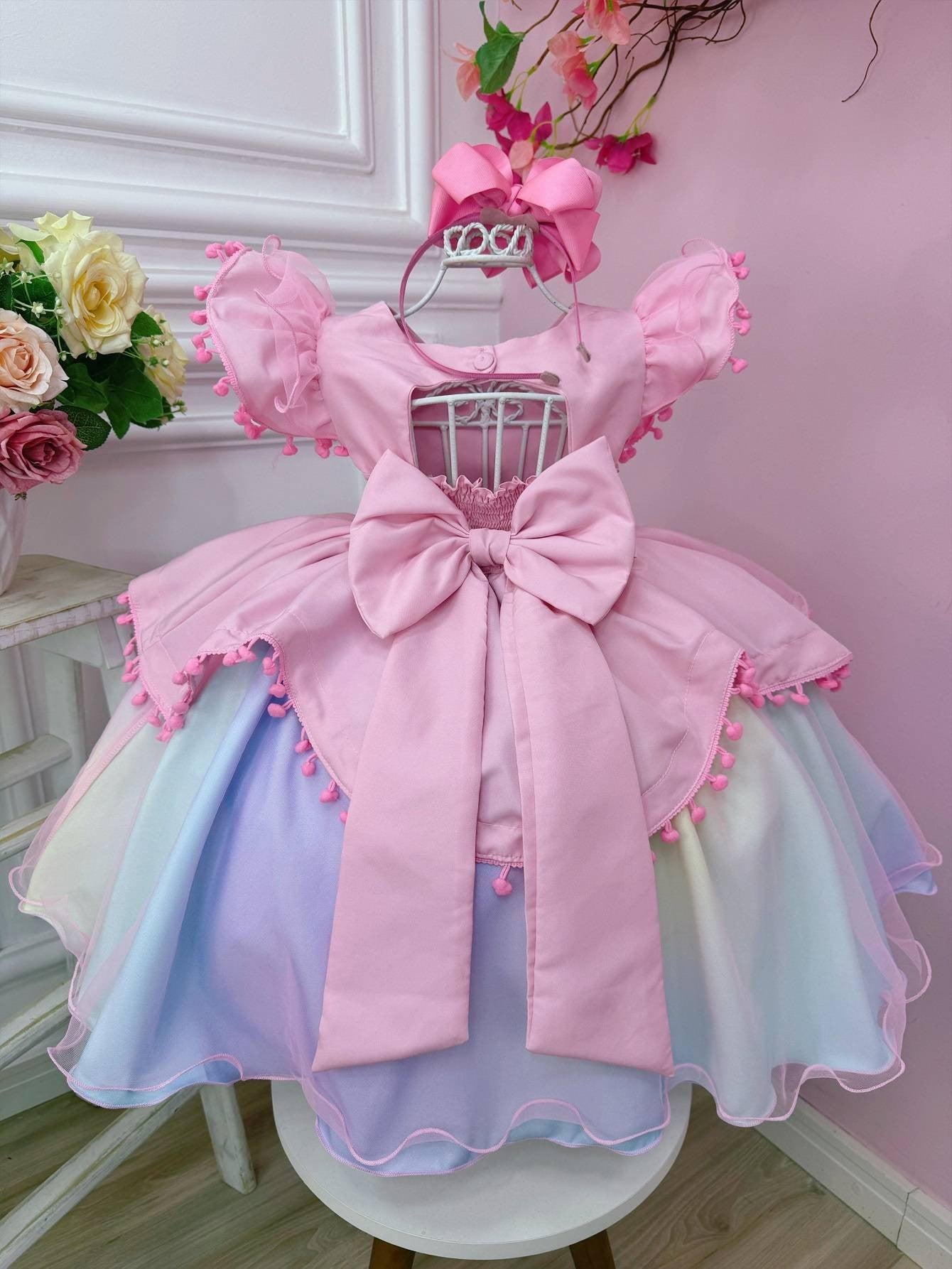 Vestido Infantil Rosa Com Estampa de Circo para Festas Coloridas